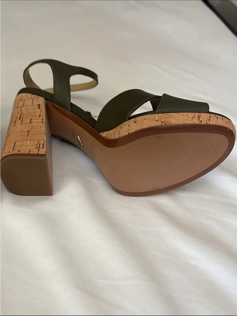 MICHAEL Michael Kors Olive Green Leather Cross-Strap Heels